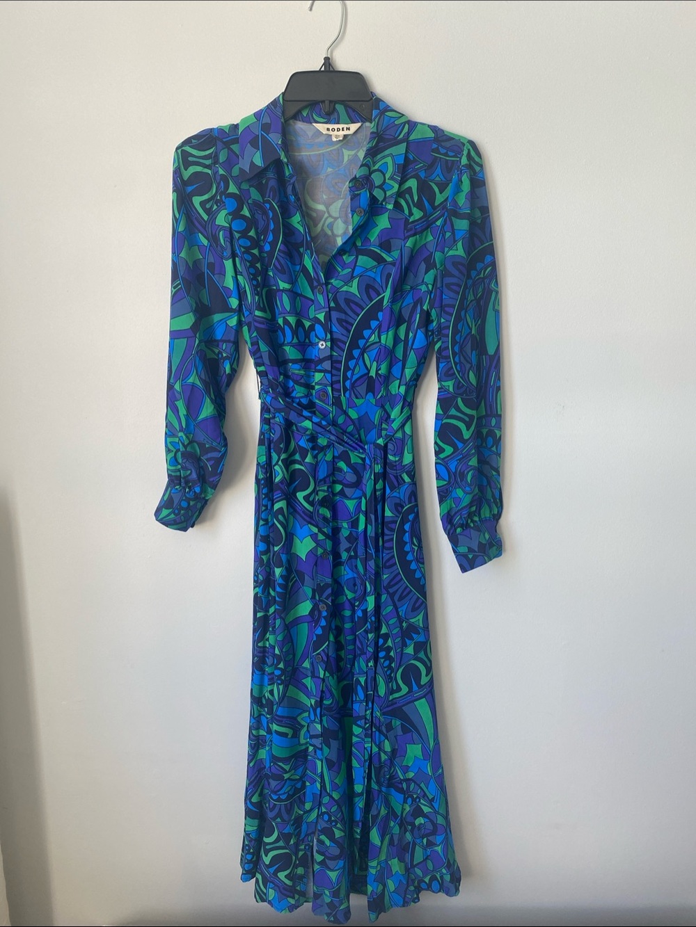 Boden Blue & Green Long Sleeve Wrap Dress